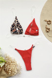 Rose Red Fashion Sexy Patchwork Print Backless Swimwears
