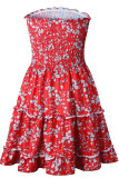 Red Fashion Street Print Patchwork Strapless A Line Dresses