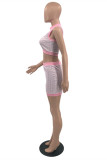 Pink Fashion Sexy Print Vests O Neck Sleeveless Two Pieces