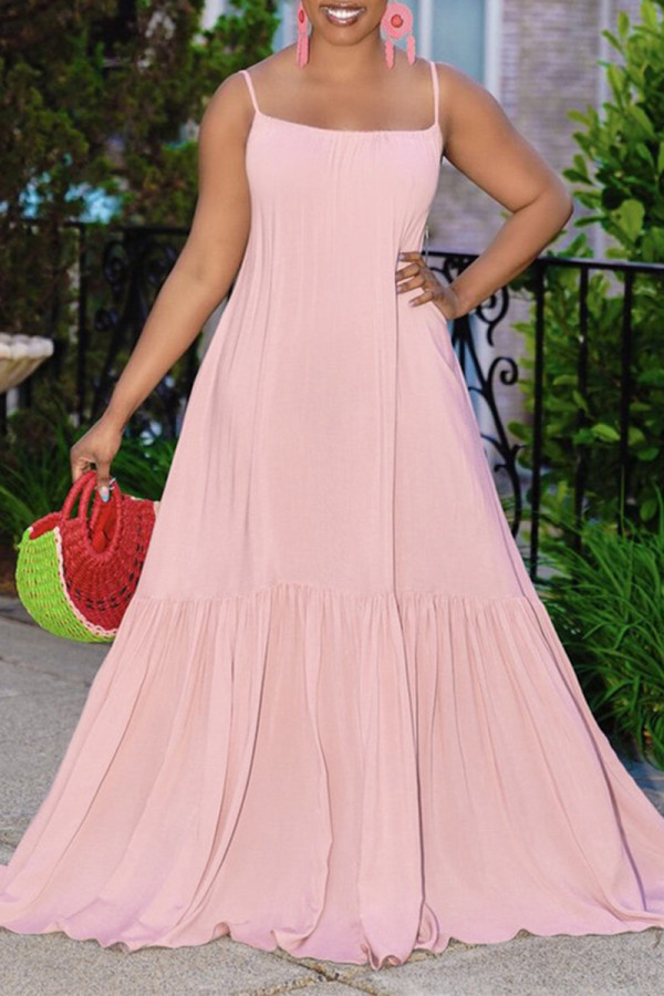 Pink Sexy Casual Solid Backless Spaghetti Strap Sleeveless Dress