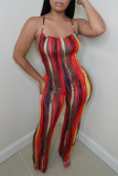 Red Sexy Casual Print Backless Spaghetti Strap Regular Jumpsuits