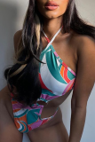 Colour Sexy Print Hollowed Out Swimwears