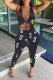 Black Fashion Sexy Print Bandage Backless Halter Sleeveless Two Pieces