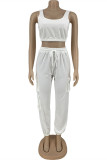 White Fashion Casual Solid Vests Pants U Neck Sleeveless Two Pieces