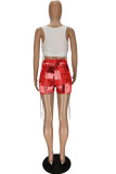 Red Sexy Print Ripped Contrast Spaghetti Strap Sleeveless Two Pieces
