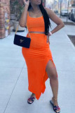 Rose Red Sexy Casual Solid Slit Spaghetti Strap Sleeveless Two Pieces