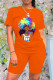 Orange Fashion Casual Print Basic O Neck Short Sleeve Two Pieces