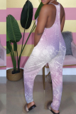 Pink Sexy Print Patchwork Spaghetti Strap Straight Jumpsuits