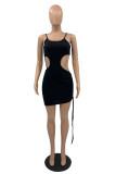Pink Fashion Sexy Solid Hollowed Out Backless Spaghetti Strap Sleeveless Dress