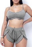 Grey Sexy Casual Solid Backless Spaghetti Strap Sleeveless Two Pieces