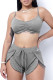 Grey Sexy Casual Solid Backless Spaghetti Strap Sleeveless Two Pieces