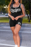 Red Casual Sportswear Letter Print Basic U Neck Regular Romper