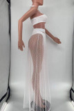 White Sexy Print Polka Dot Bandage Hollowed Out Patchwork Swimwears