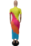 Multi-color Sexy Print Patchwork O Neck Pencil Skirt Dresses