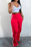 Red Fashion Casual Patchwork Slit Regular High Waist Trousers