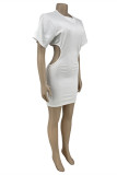 Rose Red Fashion Sexy Solid Hollowed Out O Neck Short Sleeve Dress
