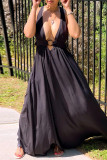 Blue Fashion Sexy Solid Backless V Neck Vest Dress