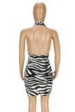 Black Fashion Sexy Print Backless Halter Sleeveless Dress