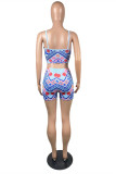Blue Sexy Casual Print Backless Spaghetti Strap Sleeveless Two Pieces