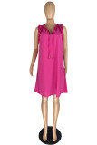 Rose Red Fashion Casual Plus Size Solid Basic V Neck Sleeveless Dress