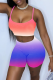 Purple Sexy Gradual Change Patchwork Spaghetti Strap Sleeveless Two Pieces