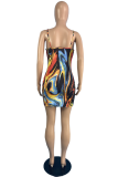 Red Sexy Print Patchwork Spaghetti Strap Pencil Skirt Dresses