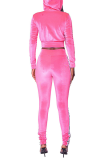 Pink Casual Print Patchwork Hooded Collar Long Sleeve Two Pieces