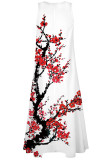 Red White Elegant Print Patchwork V Neck Straight Dresses