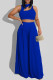 Blue Fashion Casual Solid Hollowed Out O Neck Sleeveless Two Pieces
