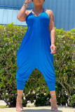 Blue Casual Solid Backless Spaghetti Strap Harlan Jumpsuits