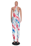 Pink Sexy Print Patchwork Spaghetti Strap Straight Jumpsuits