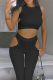 Black Sexy Solid Patchwork O Neck Sleeveless Two Pieces