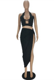 Light Blue Fashion Sexy Solid Asymmetrical V Neck Sleeveless Two Pieces