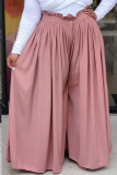 Pink Fashion Casual Solid Basic Plus Size Trousers