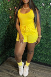 Yellow Fashion Casual Solid Basic U Neck Sleeveless Two Pieces