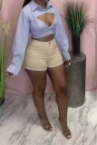 White Casual Solid Patchwork Skinny Mid Waist Straight Solid Color Bottoms