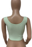 Green Casual Solid Patchwork U Neck Tops