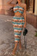Multicolor Fashion Sexy Print Backless Strapless Sleeveless Two Pieces