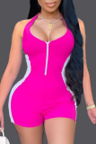 Rose Red Sexy Solid Patchwork Halter Skinny Rompers