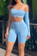 Blue Sexy Solid Hollowed Out Patchwork Oblique Collar Skinny Rompers