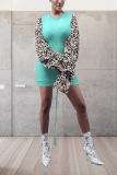 Pink Casual Leopard Patchwork O Neck Pencil Skirt Dresses