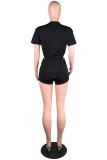 Black Fashion Casual Solid Asymmetrical O Neck Short Sleeve Two Pieces