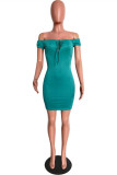 Green Sexy Casual Solid Backless Off the Shoulder Short Sleeve Dress
