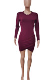 Blue Casual Solid Patchwork Asymmetrical O Neck Pencil Skirt Dresses