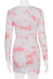 Red Sexy Print Hollowed Out Patchwork O Neck Long Sleeve Dresses