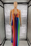 Rainbow Color Sexy Striped Patchwork Halter Sleeveless Two Pieces