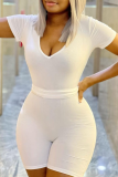 White Casual Solid Patchwork V Neck Skinny Jumpsuits