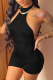 Black Sexy Solid Patchwork Halter Skinny Rompers
