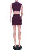 Card Purple Fashion Sexy Solid Slit O Neck Sleeveless Two Pieces
