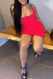 Red Fashion Sexy Solid Backless Spaghetti Strap Sleeveless Dress
